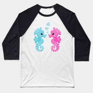 Cute Seahorses, Pink Seahorse, Blue Seahorse, Love Baseball T-Shirt